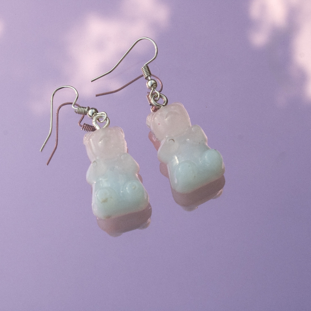 Handmade Resin Cotton Candy Gummy Bear Earrings